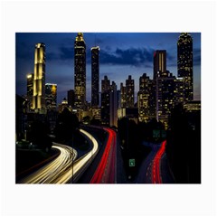 Building And Red And Yellow Light Road Time Lapse Small Glasses Cloth by Nexatart