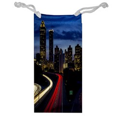 Building And Red And Yellow Light Road Time Lapse Jewelry Bag by Nexatart