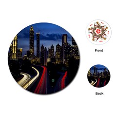 Building And Red And Yellow Light Road Time Lapse Playing Cards (round)  by Nexatart