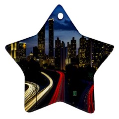 Building And Red And Yellow Light Road Time Lapse Star Ornament (two Sides) by Nexatart