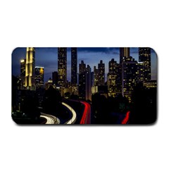 Building And Red And Yellow Light Road Time Lapse Medium Bar Mats by Nexatart