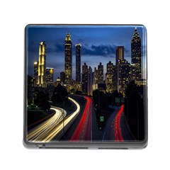 Building And Red And Yellow Light Road Time Lapse Memory Card Reader (square) by Nexatart