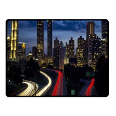 Building And Red And Yellow Light Road Time Lapse Fleece Blanket (small) by Nexatart