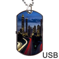 Building And Red And Yellow Light Road Time Lapse Dog Tag Usb Flash (one Side) by Nexatart