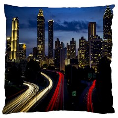 Building And Red And Yellow Light Road Time Lapse Large Cushion Case (one Side) by Nexatart