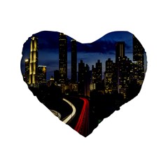 Building And Red And Yellow Light Road Time Lapse Standard 16  Premium Heart Shape Cushions by Nexatart