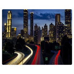 Building And Red And Yellow Light Road Time Lapse Double Sided Flano Blanket (medium)  by Nexatart