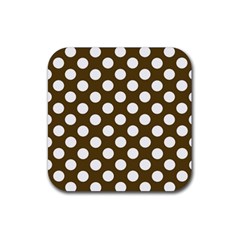 Brown Polkadot Background Rubber Coaster (square)  by Nexatart