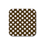 Brown Polkadot Background Rubber Coaster (Square)  Front