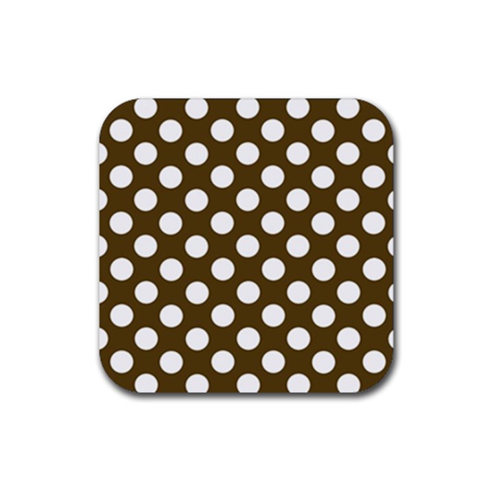 Brown Polkadot Background Rubber Coaster (Square) 