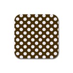 Brown Polkadot Background Rubber Square Coaster (4 pack)  Front