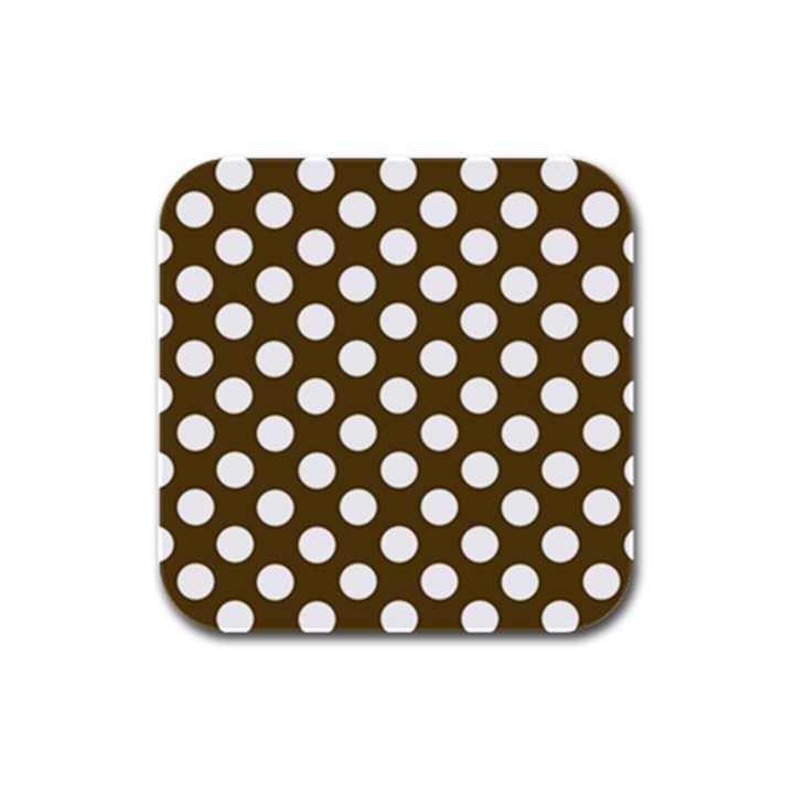 Brown Polkadot Background Rubber Square Coaster (4 pack) 