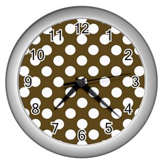 Brown Polkadot Background Wall Clocks (silver)  by Nexatart