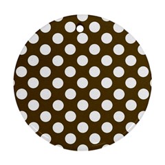 Brown Polkadot Background Round Ornament (two Sides) by Nexatart