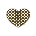 Brown Polkadot Background Rubber Coaster (Heart)  Front