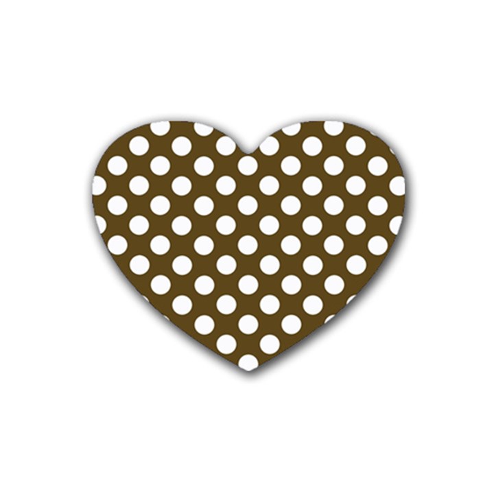 Brown Polkadot Background Rubber Coaster (Heart) 