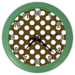 Brown Polkadot Background Color Wall Clocks by Nexatart