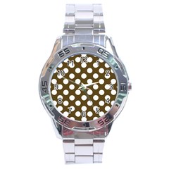 Brown Polkadot Background Stainless Steel Analogue Watch