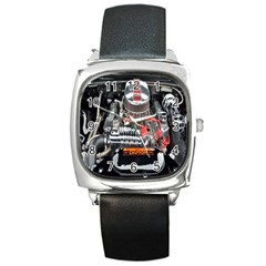 Car Engine Square Metal Watch by Nexatart