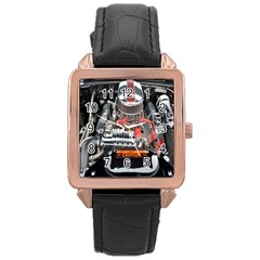 Car Engine Rose Gold Leather Watch  by Nexatart