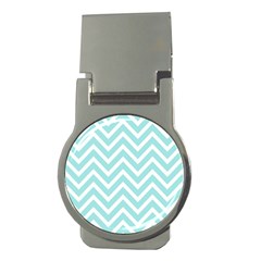 Chevrons Zigzags Pattern Blue Money Clips (round)  by Nexatart