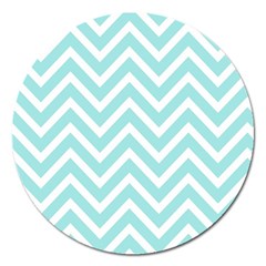 Chevrons Zigzags Pattern Blue Magnet 5  (round)