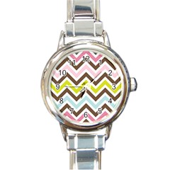 Chevrons Stripes Colors Background Round Italian Charm Watch