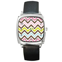 Chevrons Stripes Colors Background Square Metal Watch by Nexatart