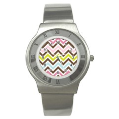 Chevrons Stripes Colors Background Stainless Steel Watch