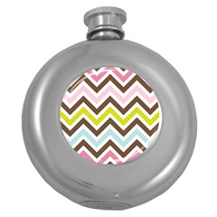 Chevrons Stripes Colors Background Round Hip Flask (5 Oz) by Nexatart