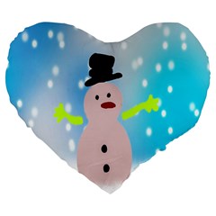 Christmas Snowman Large 19  Premium Heart Shape Cushions by Nexatart