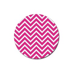 Chevrons Stripes Pink Background Rubber Coaster (round)  by Nexatart