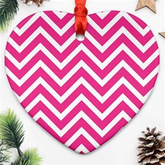 Chevrons Stripes Pink Background Heart Ornament (two Sides) by Nexatart