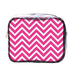 Chevrons Stripes Pink Background Mini Toiletries Bags by Nexatart