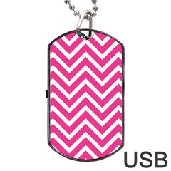 Chevrons Stripes Pink Background Dog Tag Usb Flash (one Side) by Nexatart