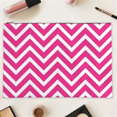 Chevrons Stripes Pink Background Cosmetic Bag (xxl)  by Nexatart