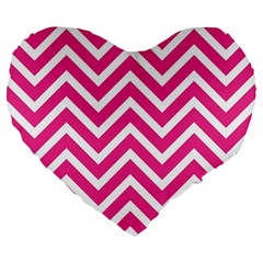 Chevrons Stripes Pink Background Large 19  Premium Heart Shape Cushions by Nexatart