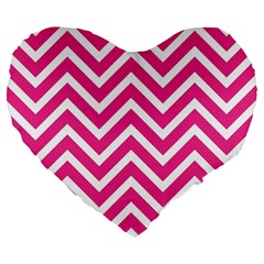 Chevrons Stripes Pink Background Large 19  Premium Flano Heart Shape Cushions by Nexatart