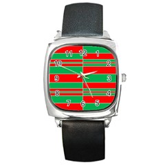 Christmas Colors Red Green Square Metal Watch by Nexatart