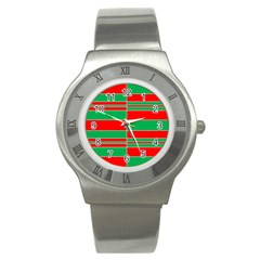 Christmas Colors Red Green Stainless Steel Watch