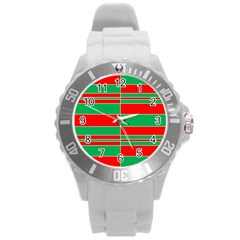 Christmas Colors Red Green Round Plastic Sport Watch (l) by Nexatart