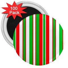 Christmas Holiday Stripes Red Green,white 3  Magnets (100 Pack)