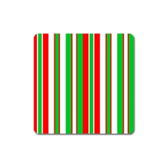 Christmas Holiday Stripes Red Green,white Square Magnet by Nexatart