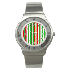 Christmas Holiday Stripes Red Green,white Stainless Steel Watch