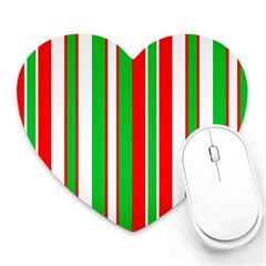 Christmas Holiday Stripes Red Green,white Heart Mousepads by Nexatart