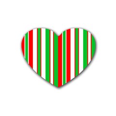 Christmas Holiday Stripes Red Green,white Rubber Coaster (heart) 