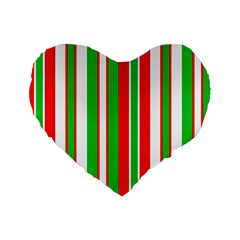 Christmas Holiday Stripes Red Green,white Standard 16  Premium Heart Shape Cushions by Nexatart