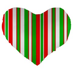 Christmas Holiday Stripes Red Green,white Large 19  Premium Heart Shape Cushions by Nexatart