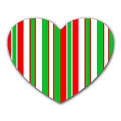 Christmas Holiday Stripes Red Green,white Heart Mousepads by Nexatart