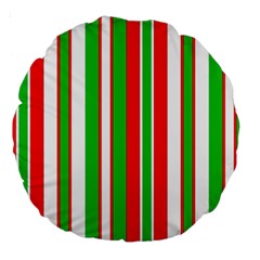 Christmas Holiday Stripes Red Green,white Large 18  Premium Round Cushions by Nexatart